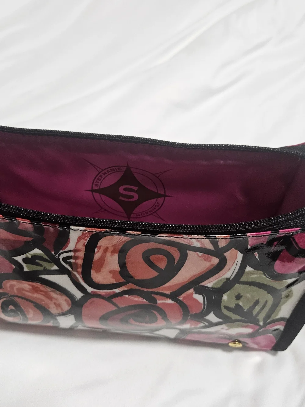 Stephanie Johnson Floral Cosmetic‎ Pouch in Pink, Black and Green